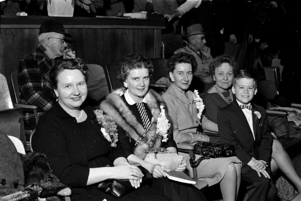 Sitting left to right are Mrs. Howard Petran, Milwaukee; Mrs. Joseph Meyer, Oshkosh; Ruth Sprenz, Milwaukee; Mrs. Ray Mihm, Green Bay; and Johnnie Meyer.