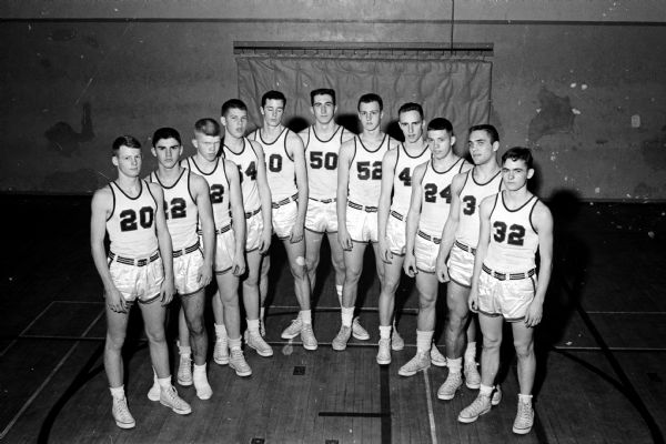 Group portrait of the Wisconsin High School basketball team.
