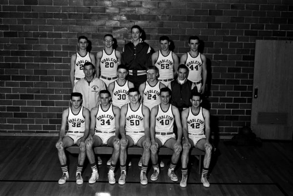 Group portrait of the Middleton High School basketball team.