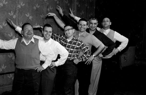 Members of the "corps de ballet" for the annual Valentine dance of the Madison section, National Council of Jewish Women are, left to right: Fred Lowe, Howard Hershleder, Joe Silverberg, Alfred Kaufman, David Novick and Joseph Dapin.