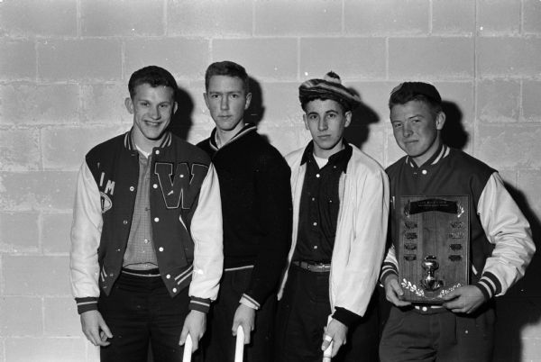The Mike Juneau Rink, of Wausau won the Madison Invitational High School Curling Bonspiel. Left to right are: Jim Manitzki, lead; Lowell Baumgardt, second; Allan Wirt, third; and Mike Juneau, skip.