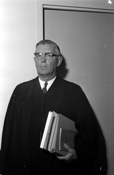 Portrait of Circuit Judge Russell E. Hanson, presiding judge at the Jon (Mickey) Hayes double murder trial. Hayes is accused of shooting his father and another man, Walter (Mike) Nelson.