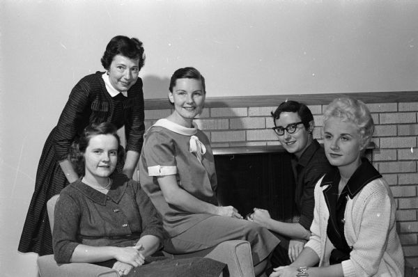 Assisting in plans for a series of coffee parties are these members of the Junior Division of the University League, from left to right: Dorothy Hayes, Judith Little, Joan Connelly, Joy Moy and Vicki DuBois.