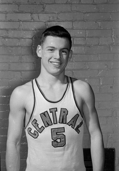 Portrait of Gary Gervasi, a Central High School basketball player in uniform.