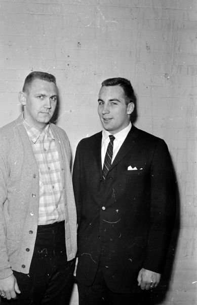 Portrait of two men at Knights of Columbus meeting at the West Side Businessmen's Club House.