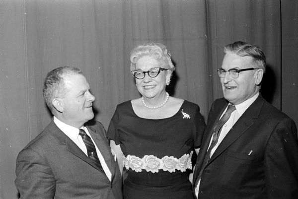 Attending the $50-a-plate dinner and "Republi-Capers" show were prominent Republicans. (Left to right) Rep. Henry Schadeberg (R-Burlington); Mrs. Byron Ising, Oshkosh, state Republican committeewoman; and Rep. William Van Pelt (R-Fond du Lac).