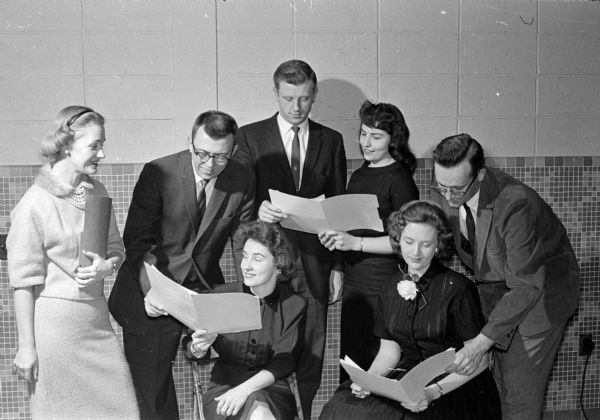 Cast members gather for the Village Playhouse production of "Love and Marriage." Director Norma Evans stands at the left. Others standing, left to right, are: Fred Haug, David Peterson, Elaine Moeller and David Semmes. Seated, left to right, are: Donna Zegarowicz and Sally Semmes.