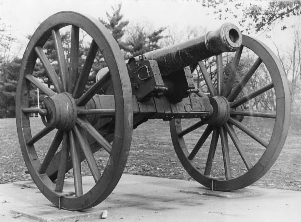 A cannon from the Civil War which stands outside the Camp Randall Memorial Building. It is one of several preserved on the grounds.