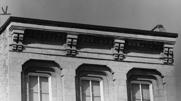 Exterior details of the Grand Army of the Republic Memorial Hall (G.A.R.), at 118 Monona Avenue (Martin Luther King, Jr. Boulevard as of January 19, 1987).