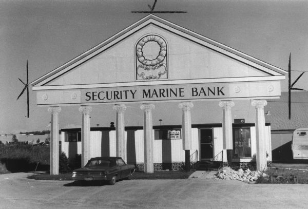 False front on the Security Marine Bank at 4225 East Towne Boulevard  designed to maintain a proper appearance during construction of its East Towne branch.