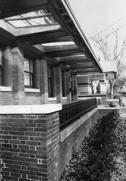 A brick porch with skylights in a building at 818 North Prospect Place.
