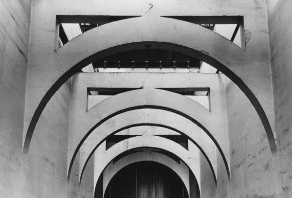 A series of modern arches bridging two coal bunkers at the Capitol Heating and Power Plant at 624 East Main Street.