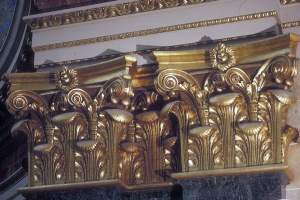 Detail of the pilaster capitals in the rotunda at the Wisconsin State Capitol.