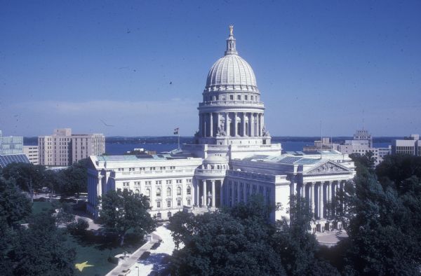 Wisconsin State Capitol from the top of the Concourse Hotel.