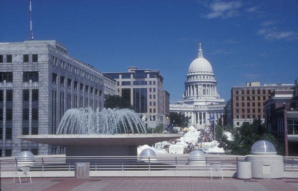 Wisconsin State Capitol from the roof of Monona Terrace, Madison's convention center.