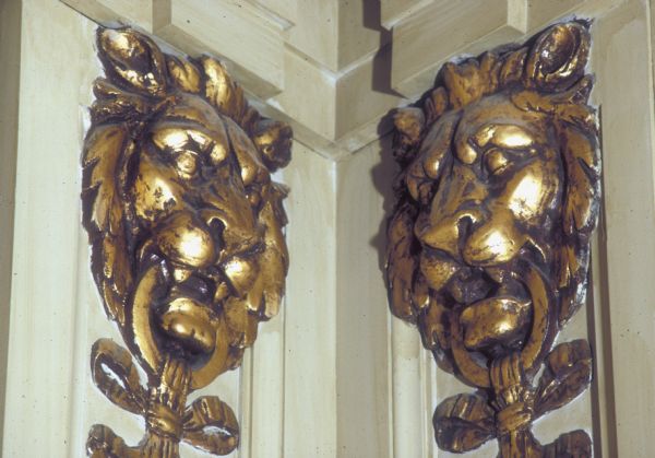 Gilded lion's heads in the Governor's Conference Room at the Wisconsin State Capitol.