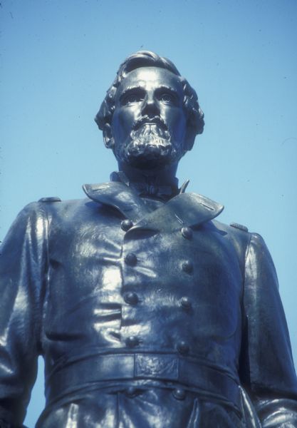 Norwegian-born Colonel Hans Christian Heg of the 15th Wisconsin Infantry was mortally wounded at Chickamauga on 19 September 1863 and died the next day. This statue of Heg by Norwegian-American sculptor Paul Fjelde was erected in 1926 and still stands at the King Street approach (northeast corner) to the Wisconsin State Capitol in Madison.