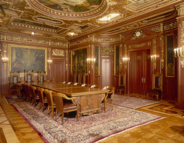 Governor's Conference Room with entry in the Wisconsin State Capitol. The room was modeled after the small counsel chamber in the Doge's Palace in Venice.