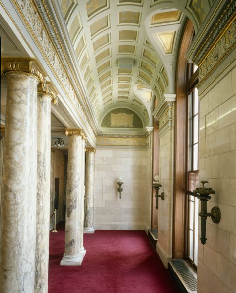 The Assembly Loggia, in the Wisconsin State Capitol, intended for visiting dignitaries. More recently it is used for handicapped visitors.