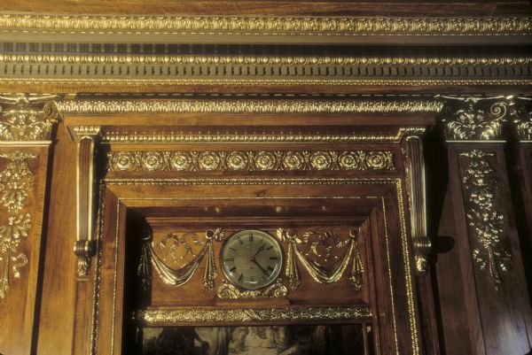 Detail in the Capitol Assembly parlor with circassian walnut panelling, in the Wisconsin State Capitol.