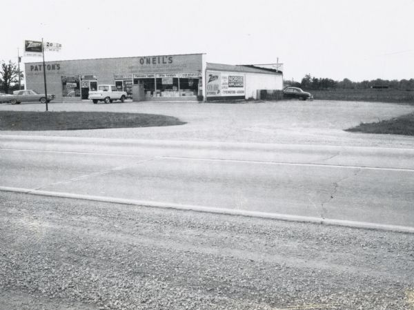 O'Neil's Office Supply Store and Patton's Meat Market/Locker Plant located near New London, Wisconsin.