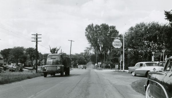 Cities Service gasoline station at the intersection of Highway 49 and County Highway F in Berlin in Green Lake County.