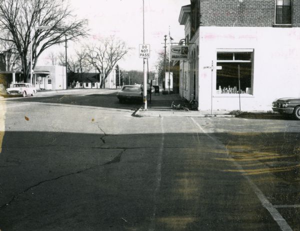 View from the intersection of Bridge and Monroe Streets in New Lisbon, looking east, to show the buildings along Bridge.