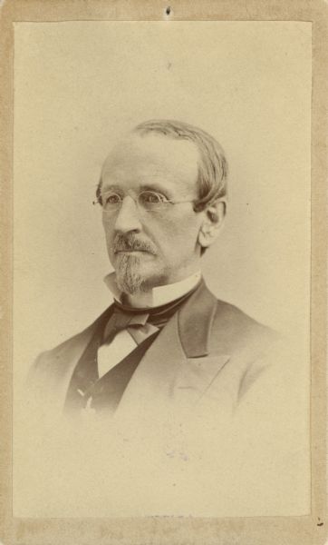 Vignetted head and shoulders portrait of John W. Sterling (1816-1885), one of the first members of the faculty of the University of Wisconsin and briefly acting chancellor. During his career Sterling taught mathematics, physics, chemistry, and astronomy.