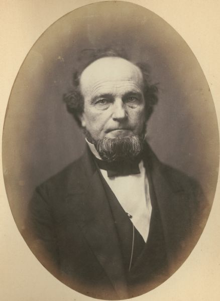 Morgan L. Martin (1805-1887), Wisconsin lawyer, judge, politician, land speculator, and one of the leading figures in early Wisconsin history.  Martin settled in Green Bay in 1827 on the advice of his cousin, James Duane Doty. During his career he was elected to many political offices; this portrait probably dates from his 1858-1859 term in the state senate. In addition, Martin was the chief promoter of various Fox-Wisconsin River improvement projects, and was an early developer of Milwaukee.