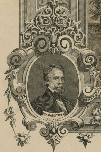 Inset of an engraved portrait of Governor William Barstow.