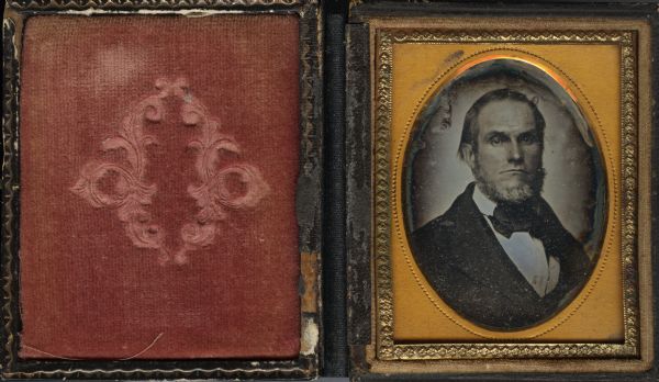 Ninth plate daguerreotype portrait of Dr. Chandler B. Chapman of Madison, quarter length facing front with torso facing right.  Dr. Chapman served as a regimental surgeon during the Civil War.