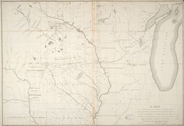 Constructed for the Topographical Bureau [Wash.], 1835. Scale: 16 miles to 1 inch. Map of a portion of the Indian country lying east and west of the Mississippi River to the 46th degree of north latitude.
