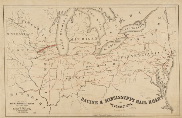 [... through northern United States from New York to Minnesota]. Lithography by T. Sinclair. From Perrault papers, Lucien S. Hanks, donor.