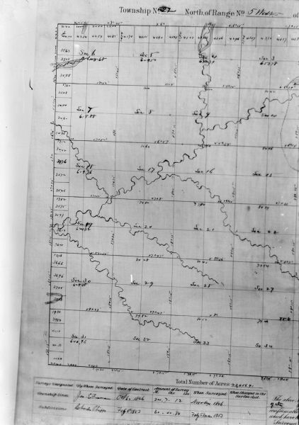 Map, "Township No. 22 North, of Range No. 5 West of (?)," surveyed in 1846 and 1853.