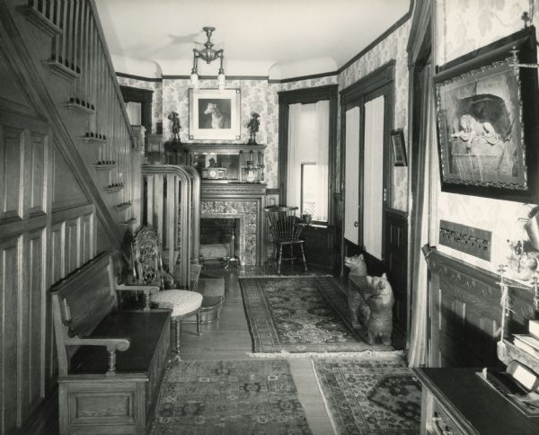 The entrance hall of Fred and Annie Storer Brown's house (built in 1888), 121 East Gilman Street.