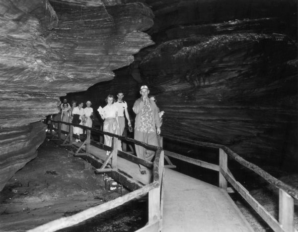 Tourists on walkway in Witches' Gulch.