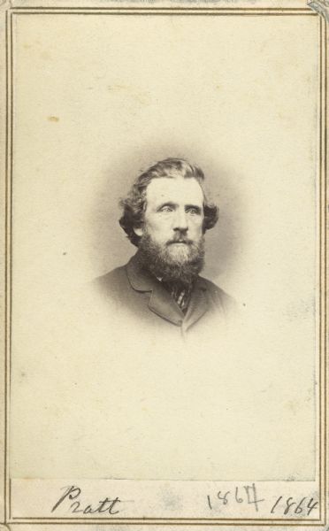 Vignetted carte-de-visite portrait of William H. Pratt of Davenport, Iowa. Handwritten inscription at bottom reads, "Pratt, 1864."