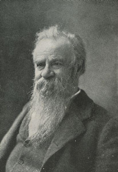 Waist-up studio portrait, with accompanying obituary entry, of Major John Wesley Powell (1834-1902), American soldier, explorer, and geologist. Best known for the Powell Geographic Expedition in 1869, an exploration of the Green and Colorado rivers that marked the first passage through the Grand Canyon.