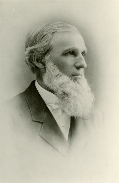 Portrait of Reverend William Streissguth (1827-1915).  Streissguth, a native of Lahr, Germany, trained at the Baseler Missionhaus and was sent by the Reformed Church of Canton Glarus, Switzerland, to serve at New Glarus and New Bilton in Green County, Wisconsin in 1850.  He joined Pastor John Muehlhaeuser at Grace Lutheran Church in Milwaukee in 1856, serving there until 1868.  Muehlhaeuser organized what became the Wisconsin Evangelical Lutheran Synod.  Streissguth served as the fourth president of the Wisconsin Synod. After 1868 he served at Fond du Lac, in the Twin Cities of Minnesota, and in Kenosha before returning to Milwaukee in 1886. 