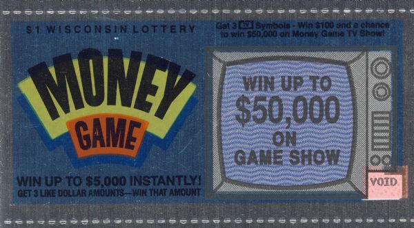 Unused Wisconsin Lottery Money Game scratch-off game ticket.