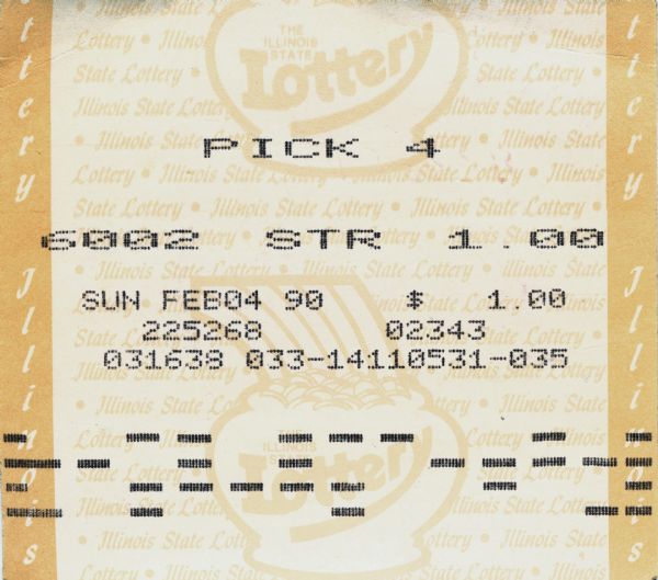 Illinois State Lottery Pick 4 ticket purchased Sunday, February 4, 1990.