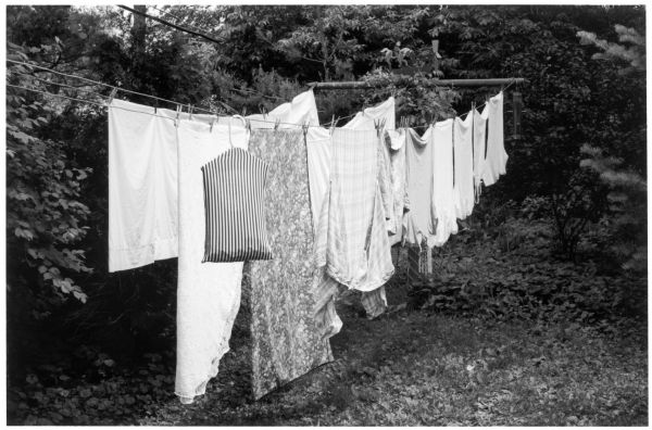 Laundry drying in the backyard of the Quinney household at 345 Rolfe Road.