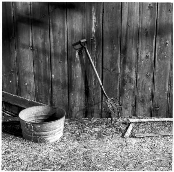 Hay fork and tub in the haymow of the Quinney farm.