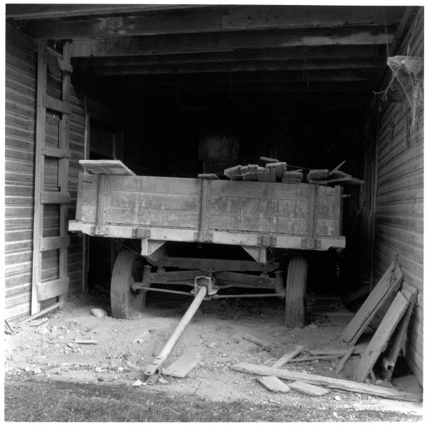 Wagon in the granary on the Quinney farm.