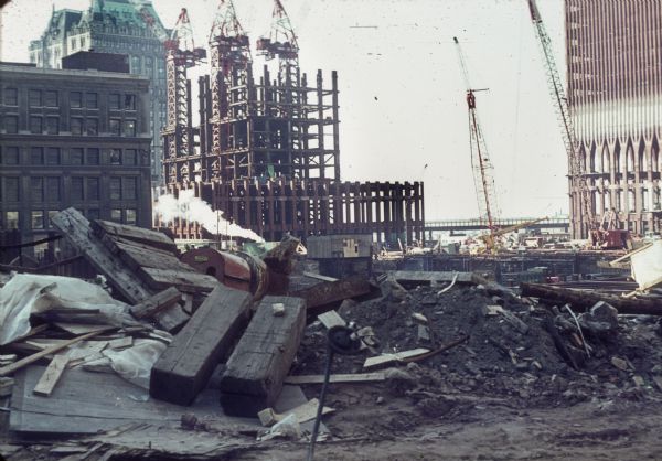 Construction site and foundation of the World Trade Center Towers.