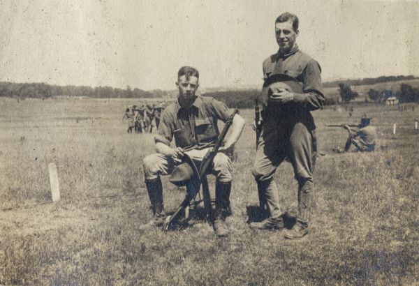 Army engineer Victor Morris (standing), of Milwaukee, with H.H. Smith. Photographs and correspondence documenting his experiences during training in the United States and in France are part of the collection of the Wisconsin Historical Society.
