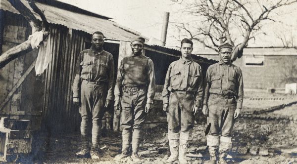 African-American cooks for the 808th Pioneer Infantry officers mess, photographed at Aubreville, France, one day before the armistice.