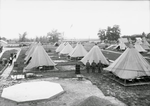 Elevated view of Civil Conservation Camp (CCC), tentatively identified as the Bloomington camp.