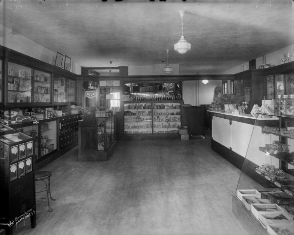 Interior of Erck's Pharmacy, at 1430 Atkinson Avenue.