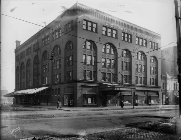 W.M. Steinmeyer grocery building at the southeast corner of N. 3rd Street and W. Highland Avenue.